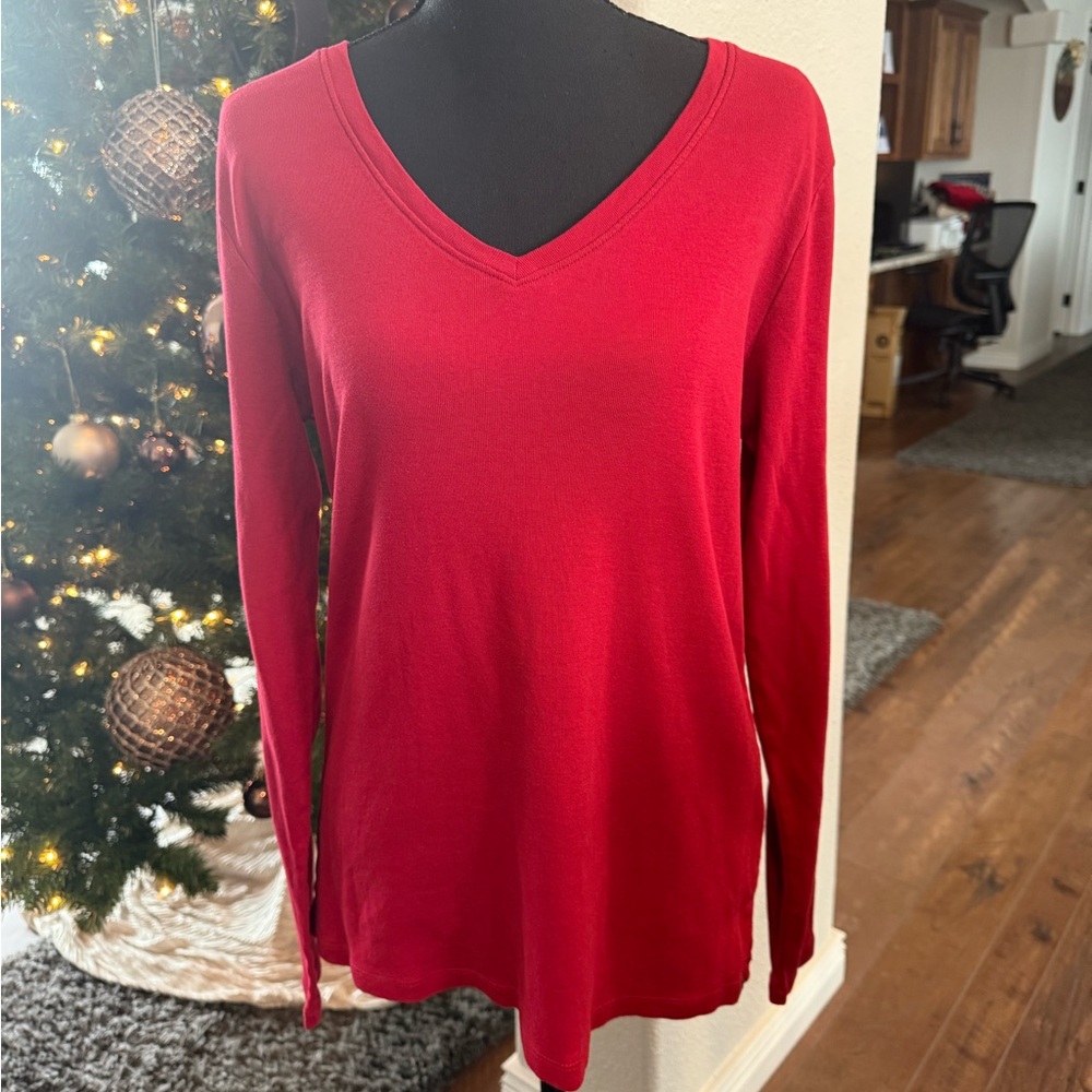Eddie Bauer Women's Rich Red Long Sleeve V-Neck Tee